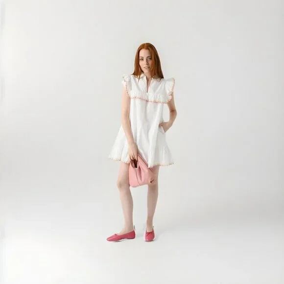 English Factory Floral Embroidered Collard Mini Dress White Size Medium -  www.toquedesaborminas.com.br